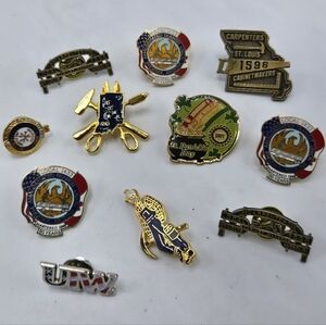 Lot of 11 Union Lapel Pins Workers Gold Silver Tone Souvenir Metal Brooch VTG